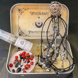 Protection Witches Altar Tin, Witchcraft Kit with Witches Bells, Banish negativity, Baby Witch Starter Tin, Portable Altar Tin, witch box