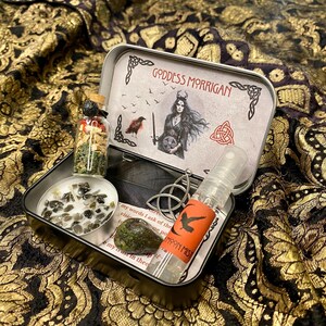Morrigan Altar Tin, Triple Moon Goddess Shrine Tin, The Morrigan Offering Altar, Witchcraft box, Goddess decor, Witch Gift, Pagan, Wicca image 4