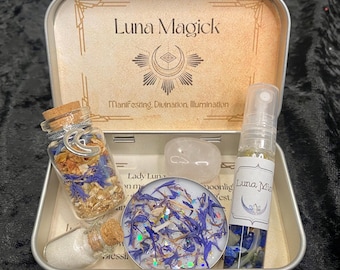 Lata de altar de brujas de magia lunar, kit de brujería para manifestación e iluminación, lata lunar de iniciación para brujas principiantes, pagano, wicca, regalo de bruja