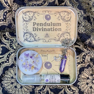 Waarzeggerij slingerset met kristallen slinger, waarzeggerij en leesgids, heksencadeau, wicca, heidens