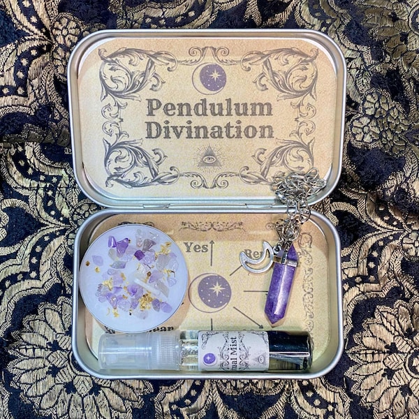 Pendulum Divination Kit with Crystal Pendulum, Divination Board and Reading Guide, Witch Gift, Wicca, Pagan