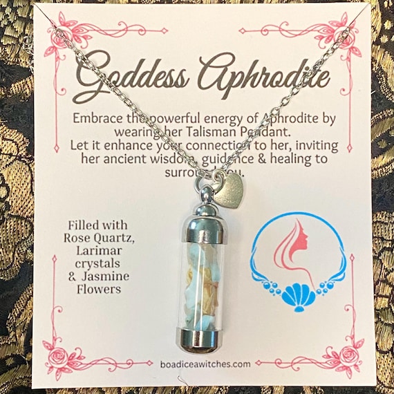 Aphrodite Talisman Necklace, Crystal Spell Jar Necklace, Protective Talisman, Aphrodite Jewellery, Witch Jewellery, Hellenism, Pagan, Wicca