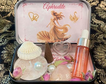 Lata de altar de Afrodita, Santuario de Afrodita, Ofrenda a la Diosa del Amor y la Belleza, Decoración de diosa griega, Altar de brujería, Regalo de bruja, Venus, Wicca