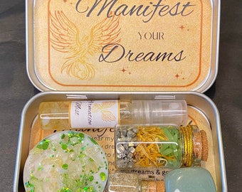 Manifest Altar Tin, Witch Tin for Manifestation, Law of Attraction, Spiritual, Abundance Success, Witchcraft Portable Tin, manifest gift box