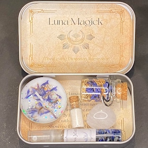 Moon Magick Witches Altar Tin, Witchcraft Kit for Manifestation & Illumination, Baby Witch Starter Luna Tin, Pagan, Wicca, Witch Gift