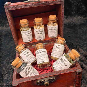 Apothecary Set of Cleansing & Protection Bottles, Make Your Witch Bottles, Witch Chest, Wiccan Spellcasting Box, Baby Witchcraft Kit, Pagan
