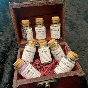 Apothecary Set of Spiritual & Divination Herb Bottles, Make Your Witch Bottles, Witch Chest, Wiccan Spellcasting Box, Witchcraft Kit, Pagan
