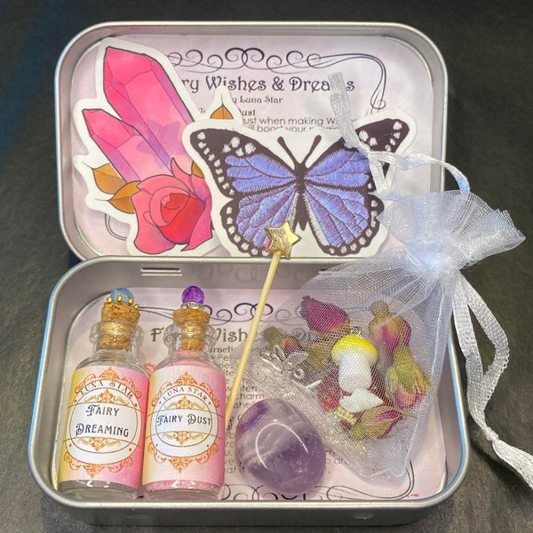 Magic Fairy Wishing Tin, Fairy Dust, Fairy Wand, Magic Fairy Kit, Witch Tin, Faery Kit, Fairy Bottles, Baby Witch Starter Kit, pagan, gift