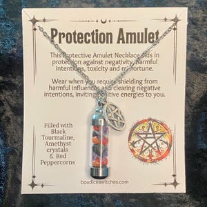 Protection Amulet Necklace, Protective Crystal Spell Jar Necklace, Witchcraft Banishment Amulet, Witchy Jewellery, Pagan, Wiccan Gift