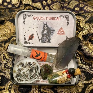 Morrigan Altar Tin, Triple Moon Goddess Shrine Tin, The Morrigan Offering Altar, Witchcraft box, Goddess decor, Witch Gift, Pagan, Wicca image 8