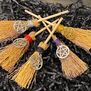 Mini Witches Broomstick, Pentagram, coloured Cord, Witchcraft Besom Broom, Talisman, Witch gift, Witch supplies, Pagan, Wicca, Gift for Her