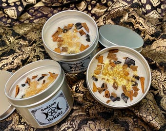 Vela de la Diosa Hécate, cera de soja, ónix negro y canela