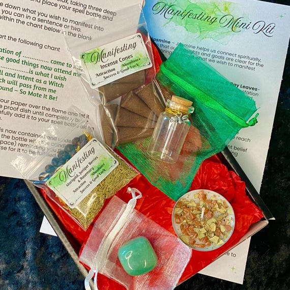 Manifesting Kit: Easy DIY Witch Starter Kit for Beginners, Abundance, Prosperity, Law of Attraction Baby Witch, Witchcraft Gift, Wiccan Gift