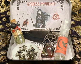 Morrigan Altar Tin, Triple Moon Goddess Shrine Tin, The Morrigan Offering Altar, Witchcraft box, Goddess decor, Witch Gift, Pagan, Wicca