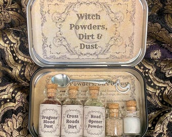 Witch Powders Altar Tin: Apothecary Spell Powders, Dust & Dirt, Witchcraft Travel Tin