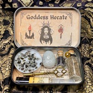 Hekate Altar Tin, Triple Moon Goddess Hekate Shrine Tin, Hecate Altar Offering, Witchcraft box, Goddess decor, Witch Gift, Hellenism, Wicca image 10