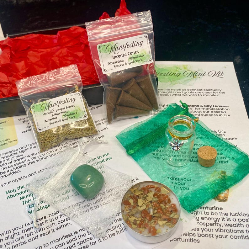 Manifesting Kit: Easy DIY Witch Starter Kit for Beginners, Abundance, Prosperity, Law of Attraction Baby Witch, Witchcraft Gift, Wiccan Gift image 2