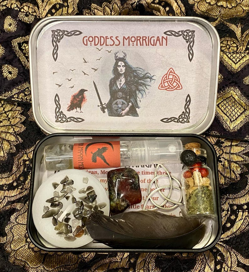 Morrigan Altar Tin, Triple Moon Goddess Shrine Tin, The Morrigan Offering Altar, Witchcraft box, Goddess decor, Witch Gift, Pagan, Wicca image 3