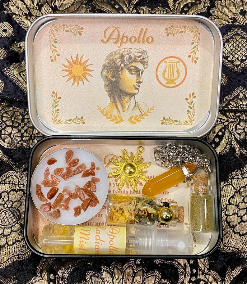 Apollo Altar Tin, Greek God Apollon Shrine Tin, Apollo Offering, Deity Altar, Witchcraft box, Deity decor, Greek God Gift, Hellenism, Wicca image 2