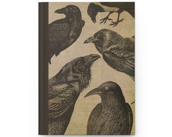 Raven journal notebook. Corvidcore Raven lover themed gift. Unique vintage gothic raven crowcore style notebook.