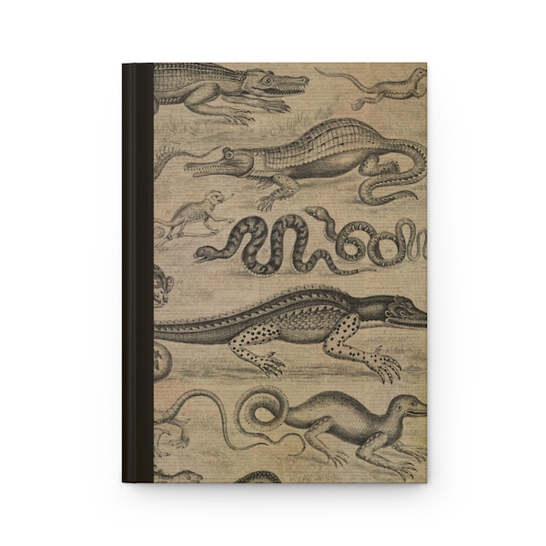 Reptiles notebook. Herpetologist-themed hardcover journal. Gift for nature enthusiasts. Herpetology and natural history illustrations