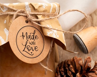 Stempel "Made with Love" - Handgemacht mit Liebe, Runder Holzstempel mit Herz