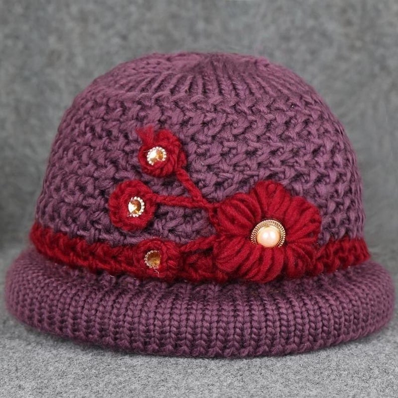 Elderly winter hat women's grandma knitted warm hat Etsy