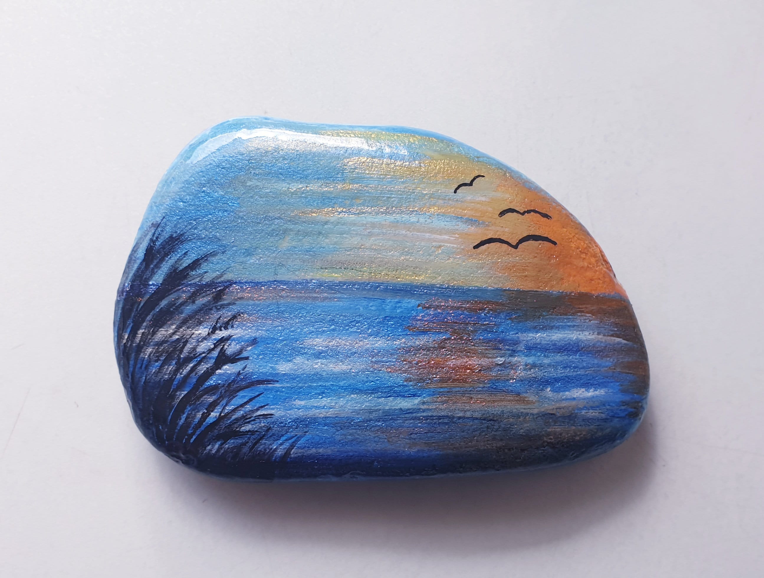 Painted Sea Stones Rocks, Painting Sunset and Sunrise Stones, Art Color Sea  Stone, Paint Rock Sunset, Personalization Drawing Stone 