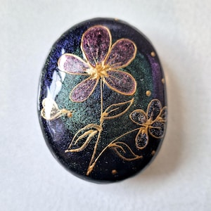 Sparkly Floral Painted Stone: Hand-Painted Rock Art