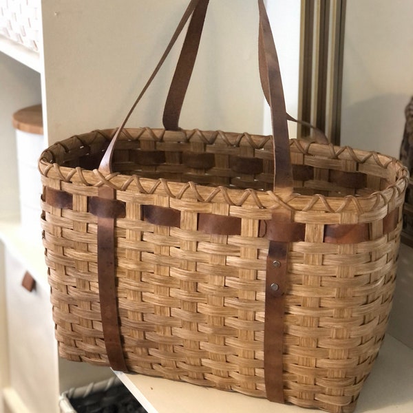 Leather Handled Tote Basket