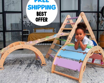 Climbing Triangle, Montessori toddler, Piklers triangle and Arch with Ramp, Climbing set, Montessori furniture, Kids climber, ladder climber