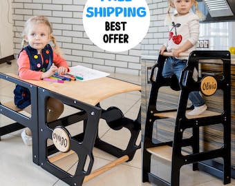 Kitchen tower 2 in 1 Toddler furniture, Montessori furniture, Kitchen stool, Montessori desk, Montessori learning stool