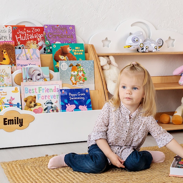 Kids bookshelf, wooden bookshelf and toy shelf, bookshelf for kids, personalized shelf, children's bookshelf, nursery shelves, toy organizer