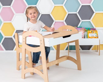 Table en bois, table et chaises pour enfants, table sensorielle, table en briques de construction avec rangement, table en briques de construction, bureau pour enfants, meubles de salle de jeux