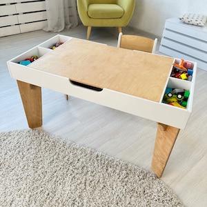 Table d'activités pour enfants, table en briques de construction avec rangement, table de blocs de construction, table train, bureau pour enfants, table d'art, salle de jeux, table pour enfants image 8