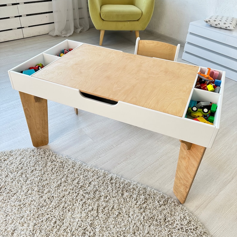 Table d'activités pour enfants, table en briques de construction avec rangement, table de blocs de construction, table train, bureau pour enfants, table d'art, salle de jeux, table pour enfants image 8