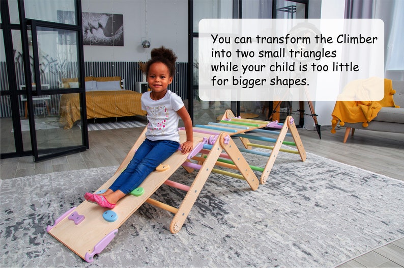 Transformable Climbing Pikler Triangle, Climbing Arch with Ramp, Montessori furniture, climbing gym, climbing furniture, climbing toddler image 2