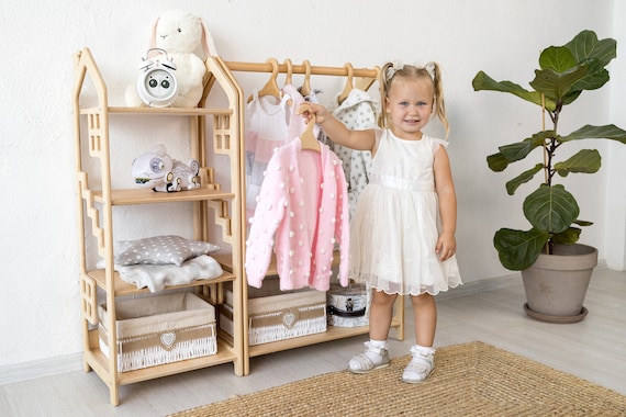 Children Wardrobe, Montessori Clothing Rack With Hangers for Kids