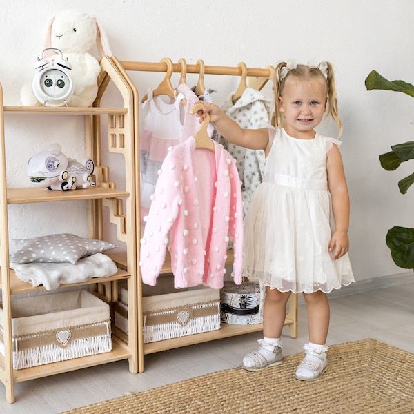 Kindergarderobe, kledingrek, kindergarderobe, kleerhanger, Montessori opberger, Montessori plank, KLAAR om te gaan! SNELLE BEZORGING!