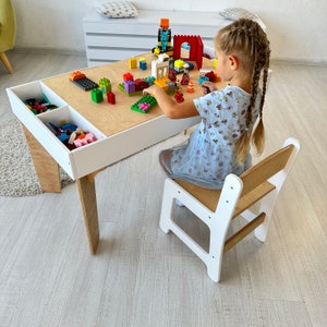 Table d'activités pour enfants, table en briques de construction avec rangement, table de blocs de construction, table train, bureau pour enfants, table d'art, salle de jeux, table pour enfants image 6