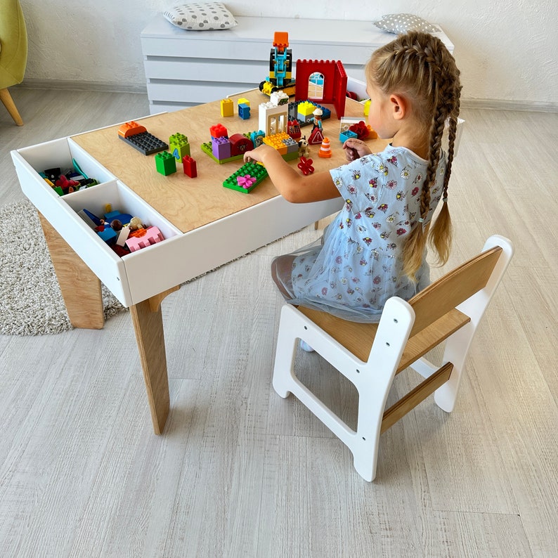 Table d'activités pour enfants, table en briques de construction avec rangement, table de blocs de construction, table train, bureau pour enfants, table d'art, salle de jeux, table pour enfants image 6