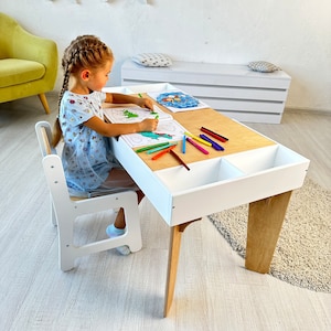 Table d'activités pour enfants, table en briques de construction avec rangement, table de blocs de construction, table train, bureau pour enfants, table d'art, salle de jeux, table pour enfants image 10