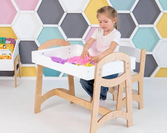 Kinder-Aktivitätstisch, Sinnestisch, Bausteine-Tisch mit Stauraum und Stuhl, Bausteine-Tisch, Kinderschreibtisch, Kindertisch, Lego-Tisch
