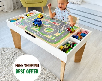 Mesa sensorial, Mesa de ladrillos de construcción con almacenamiento, Mesa de actividades para niños, Mesa de bloques de construcción, mesa de tren, escritorio para niños, mesa de arte, sala de juegos