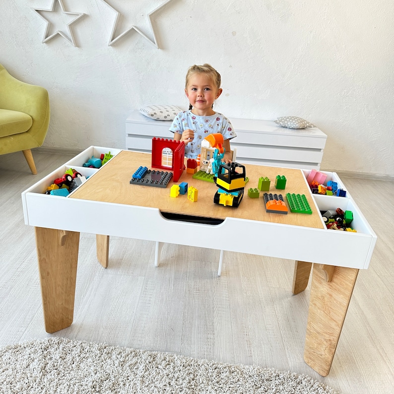 Table d'activités pour enfants, table en briques de construction avec rangement, table de blocs de construction, table train, bureau pour enfants, table d'art, salle de jeux, table pour enfants image 2