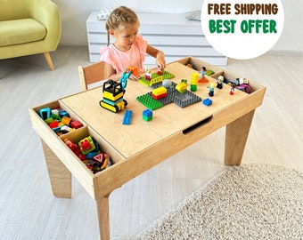 Mesa de bloques de construcción con almacenamiento, Mesa de actividades para niños, Mesa de ladrillos de construcción, mesa de tren, escritorio para niños, mesa de arte, sala de juegos, mesa para niños