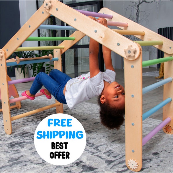 Transformable Climbing Triangle, Pikler triangle and Climbing Arch with Ramp, Montessori furniture, Piklers triangle set, Climbing gym