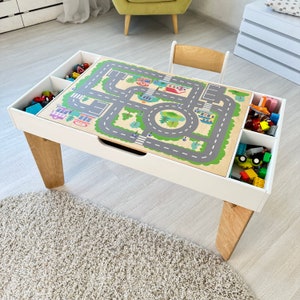 Table d'activités pour enfants, table en briques de construction avec rangement, table de blocs de construction, table train, bureau pour enfants, table d'art, salle de jeux, table pour enfants image 9