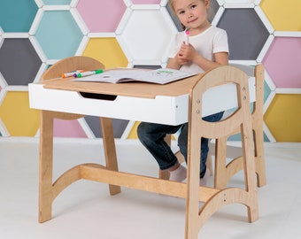 Sensorischer Tisch und Stuhl, Bausteine-Tisch mit Stauraum, Bausteine-Tisch, Kinderschreibtisch, Kindertisch, Montessori-Möbel, Holzschreibtisch