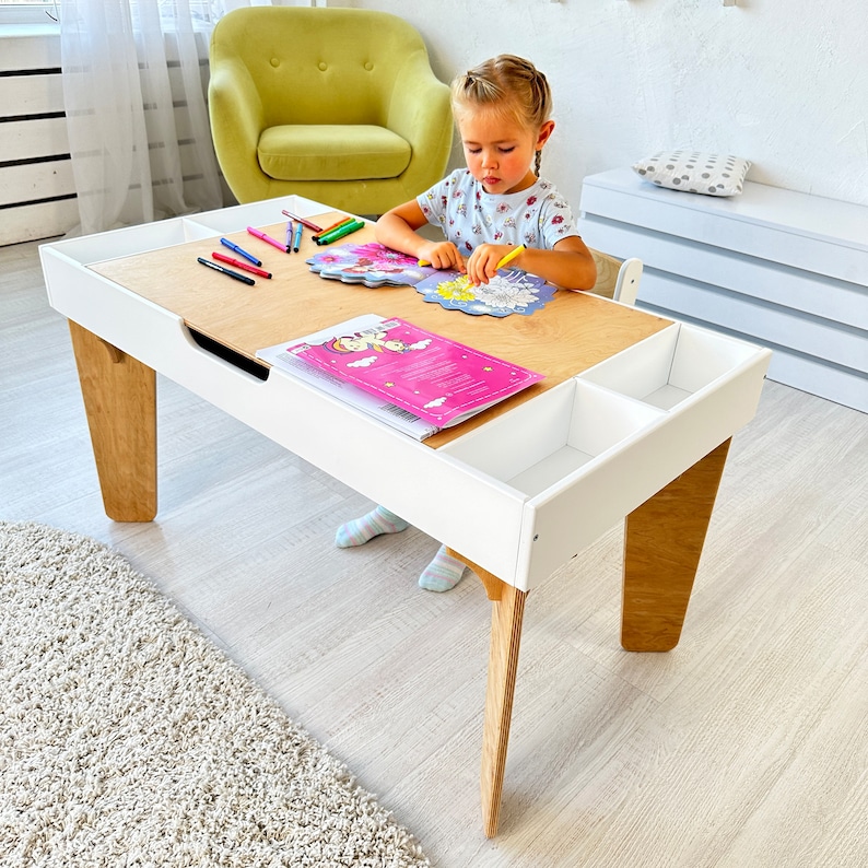 Table d'activités pour enfants, table en briques de construction avec rangement, table de blocs de construction, table train, bureau pour enfants, table d'art, salle de jeux, table pour enfants image 4